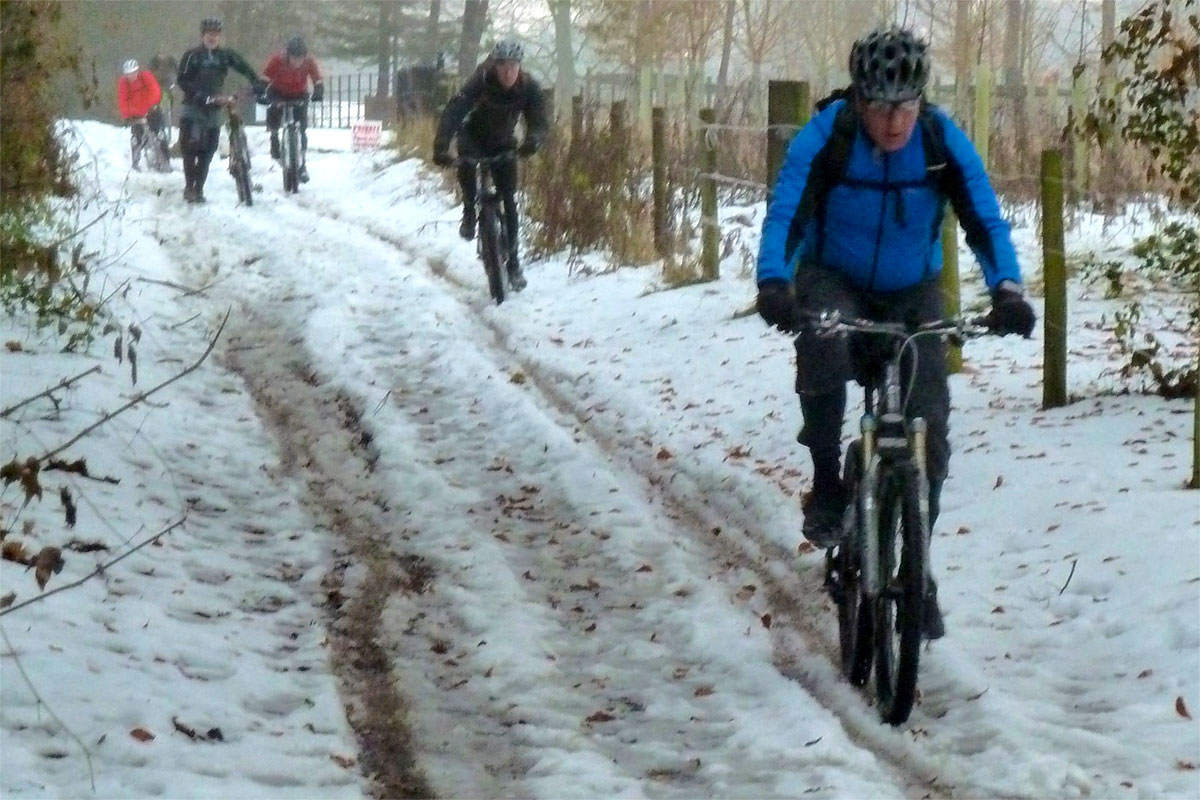 Keith leading the Moles up Alsation in the snow