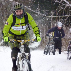 Dandy riding up Alsation in the snow