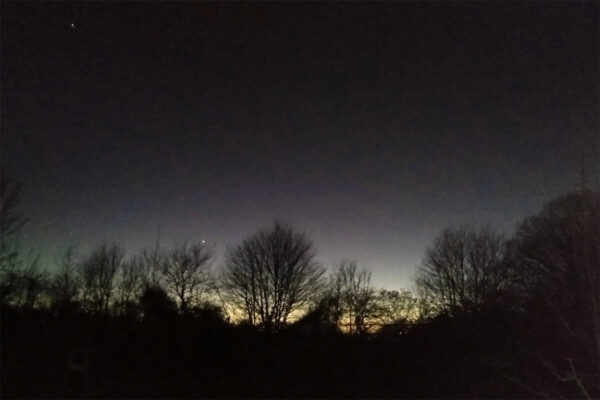 Two planets in a clear sky - one might be Venus