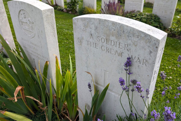 A gravestone of an unknown soldier at Tyne Cot cemetery in Ypres